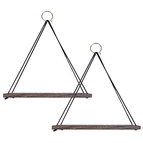 Misaso 2Pcs Floating Shelves Wood Shelves Cotton Rope Shelves for Living Room Bedroom Bathroom Kitchen (Brown)