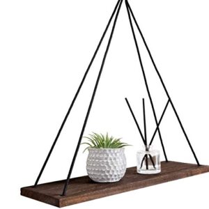 Misaso 2Pcs Floating Shelves Wood Shelves Cotton Rope Shelves for Living Room Bedroom Bathroom Kitchen (Brown)