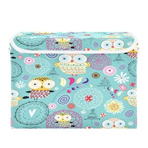 cute owls storage boxes with lid and handles large collapsible fabric storage basket clothes toys organizer bins for playroom office nursery shelf closet