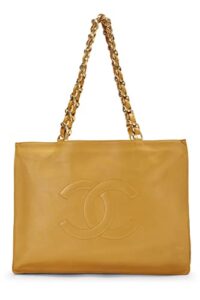 chanel, pre-loved yellow lambskin flat chain handle tote, yellow