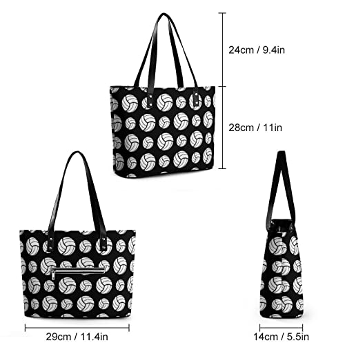 Volleyball Sport Pattern Design Black Shopping Bag Work Tote Shoulder Bag Womens Travel Handbag Hobo Sling Casual Bag for Business, Travel, Date, Party