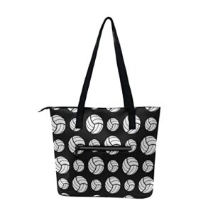 Volleyball Sport Pattern Design Black Shopping Bag Work Tote Shoulder Bag Womens Travel Handbag Hobo Sling Casual Bag for Business, Travel, Date, Party