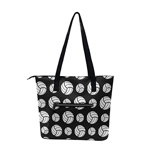 Volleyball Sport Pattern Design Black Shopping Bag Work Tote Shoulder Bag Womens Travel Handbag Hobo Sling Casual Bag for Business, Travel, Date, Party