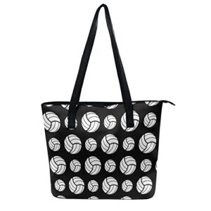 Volleyball Sport Pattern Design Black Shopping Bag Work Tote Shoulder Bag Womens Travel Handbag Hobo Sling Casual Bag for Business, Travel, Date, Party