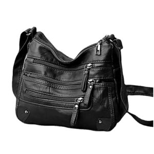 lasszone women crossbody bag pu leather shoulder purse ladies crossover bags lightweight multi-pocket satchel messenger bag