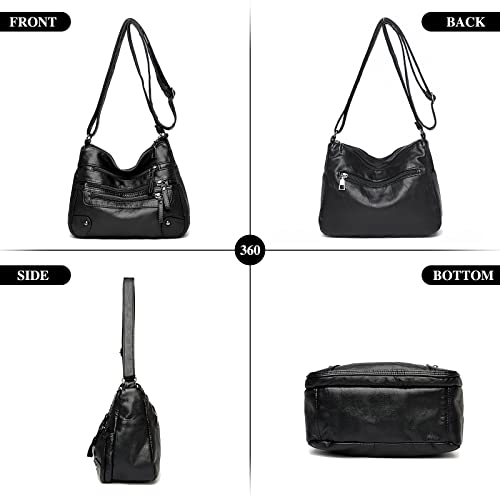 LassZone Women Crossbody Bag PU Leather Shoulder Purse Ladies Crossover Bags Lightweight Multi-Pocket Satchel Messenger Bag