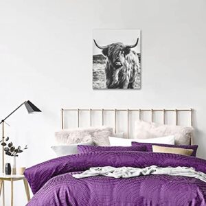 Highland Cow Wall Art with Framed Western Canvas Room Decor Black and White Living Room Bathroom Modern Painting Wall Decor Pictures for Bedroom Kitchen Cow Gifts 16x12inch