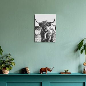 Highland Cow Wall Art with Framed Western Canvas Room Decor Black and White Living Room Bathroom Modern Painting Wall Decor Pictures for Bedroom Kitchen Cow Gifts 16x12inch