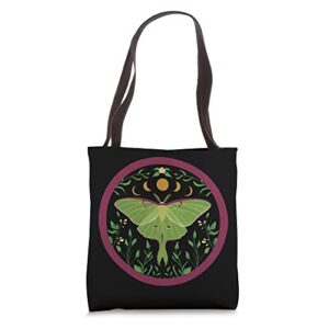 aesthetic luna moth witchy floral moon phases moon moths tote bag