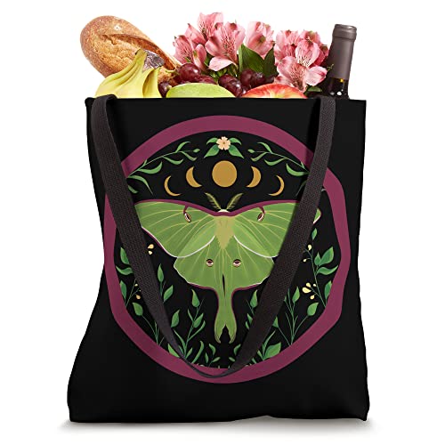 Aesthetic Luna Moth Witchy Floral Moon Phases Moon Moths Tote Bag