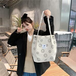 Cessfle Preppy Smiley Face Tote Bag, Corduroy Tote Bag Aesthetic Smiley Cute Tote Bags Handbag Shoulder Bags Teen Girls Trendy Stuff