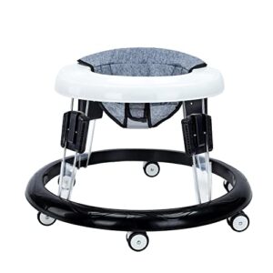 adjustable baby walkers for baby with easy clean tray, universal wheeled walker, anti-rollover folding walker for girls&boys 6-18 months toddler, zm-01 (grey)