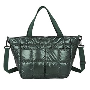 AZURAOKEY Puffer Tote Bag for Women, Quilted Cotton Padded Designer Handbag, Women Soft Lattice Pattern Shoulder Bag Underarm Bag Female Luxury Clutch Bag-Green