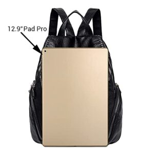 UTO Women Backpack Purse PU Washed Leather Large Capacity Ladies Rucksack Shoulder Bag Black