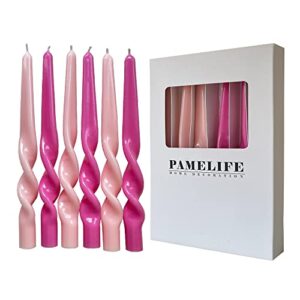 PAMELIFE Spiral Taper Candles - Set of 6 Twisted Candle 9.5 Inch Tall for Home Decoration Holiday Wedding Party(Pink)