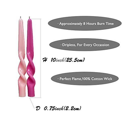 PAMELIFE Spiral Taper Candles - Set of 6 Twisted Candle 9.5 Inch Tall for Home Decoration Holiday Wedding Party(Pink)