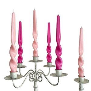 PAMELIFE Spiral Taper Candles - Set of 6 Twisted Candle 9.5 Inch Tall for Home Decoration Holiday Wedding Party(Pink)