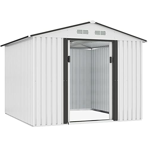 HOGYME 8' x 8' Storage Shed Outdoor Garden Shed Metal Shed Suitable for Storing Garden Tool Lawn Mower Ladder