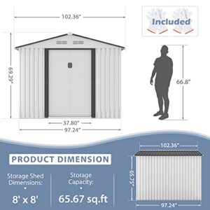 HOGYME 8' x 8' Storage Shed Outdoor Garden Shed Metal Shed Suitable for Storing Garden Tool Lawn Mower Ladder