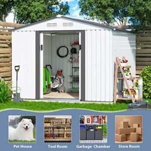 HOGYME 8' x 8' Storage Shed Outdoor Garden Shed Metal Shed Suitable for Storing Garden Tool Lawn Mower Ladder