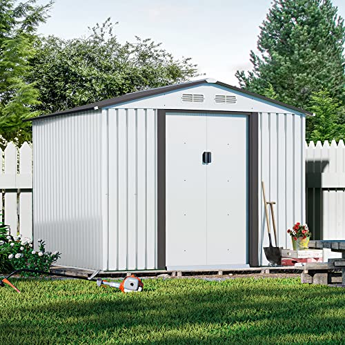 HOGYME 8' x 8' Storage Shed Outdoor Garden Shed Metal Shed Suitable for Storing Garden Tool Lawn Mower Ladder