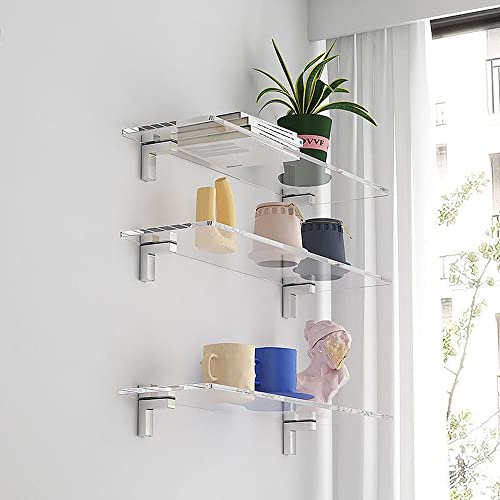 Set of 1 Invisible Wall Shelves Wall Mounted Display Shelf，Clear Acrylic Wall Shelf,Floating Shelves for Living Room ,Bedroom,Bathroom,Kitchen,Flower Stand,Office (1)