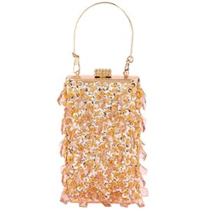 szcaecie women’s glitter evening bag, crystal sequin beaded banquet handbag, wedding party clutch (gold,one size)