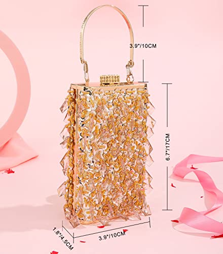 Szcaecie Women's Glitter Evening Bag, Crystal Sequin Beaded Banquet Handbag, Wedding Party Clutch (Gold,One size)