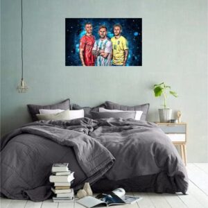 Lionel M poster. Neymar poster. Lionel M and Neymar Wall Hanging. canvas painting. Bedroom living room wall art. Football prints. boy bedroom Soccer star poster(color, 16×24)