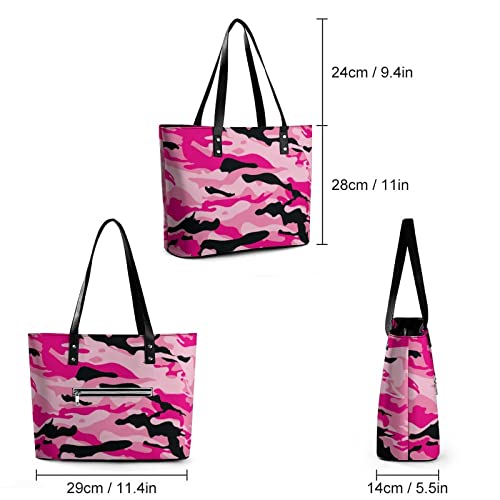 BIKINSEX Military Army Camo Camouflage Black Pink Shoulder Tote Bag Purse Top Handle Satchel Handbag For Women Work School Travel Business Shopping Casual