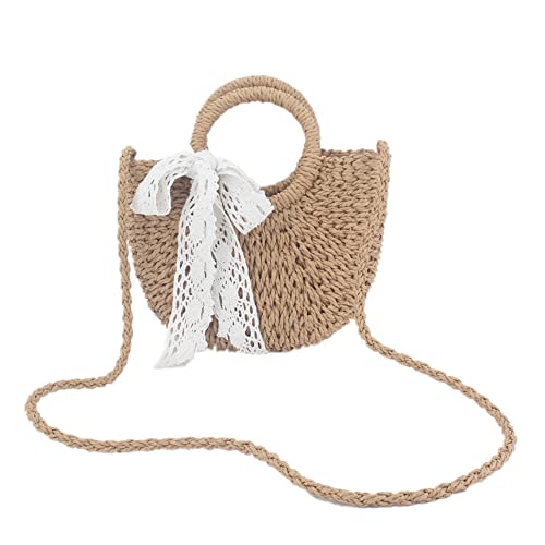 Summer Rattan Straw Bag for Women Hand-woven Shoulder Top-handle Handbag Beach Straw Tote Handmade Clutch Bags with Bow