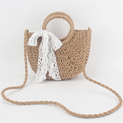 Summer Rattan Straw Bag for Women Hand-woven Shoulder Top-handle Handbag Beach Straw Tote Handmade Clutch Bags with Bow