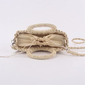 Summer Rattan Straw Bag for Women Hand-woven Shoulder Top-handle Handbag Beach Straw Tote Handmade Clutch Bags with Bow