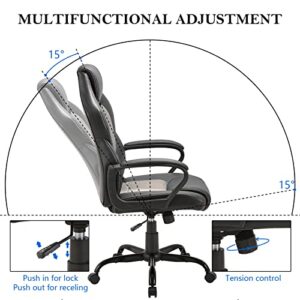 Rocking Office Chair Ergonomic with Arm Computer Desk Chair Swivel Adjustable Hight Home Office Desk Chair of Metal Leather Mesh Computer Chair Grey