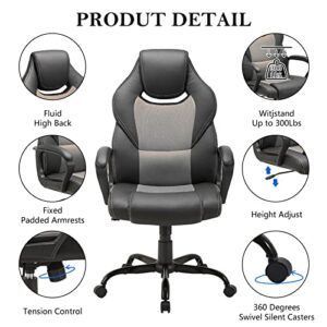 Rocking Office Chair Ergonomic with Arm Computer Desk Chair Swivel Adjustable Hight Home Office Desk Chair of Metal Leather Mesh Computer Chair Grey