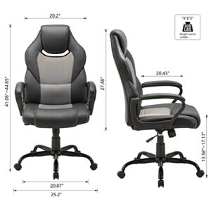 Rocking Office Chair Ergonomic with Arm Computer Desk Chair Swivel Adjustable Hight Home Office Desk Chair of Metal Leather Mesh Computer Chair Grey