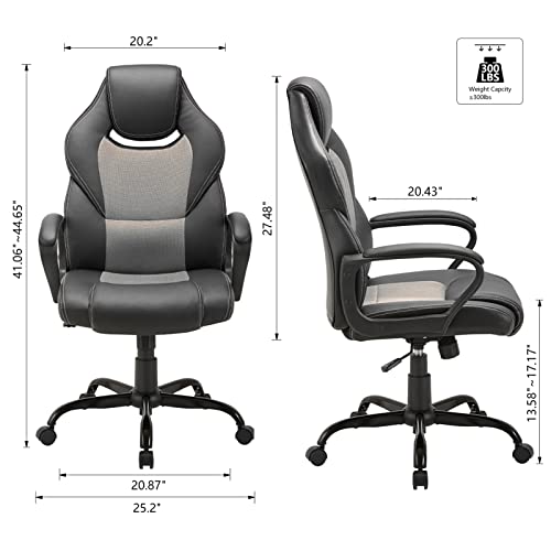 Rocking Office Chair Ergonomic with Arm Computer Desk Chair Swivel Adjustable Hight Home Office Desk Chair of Metal Leather Mesh Computer Chair Grey