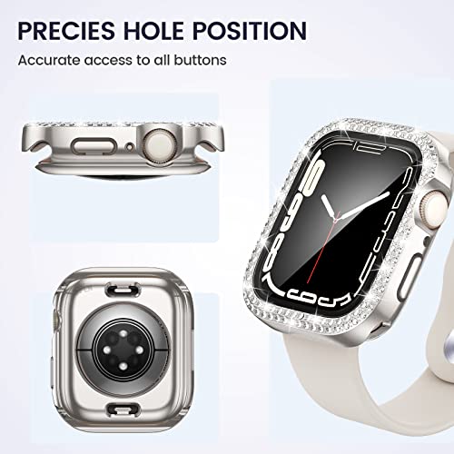 [2 in 1] Goton for Waterproof Apple Watch Screen Protector 44mm Series 6/5 / 4 / SE Case, Bling Apple Watch Cover with Tempered Glass Screen Protector, Front & Back Bumper for iWatch 6 5 4 SE 44mm