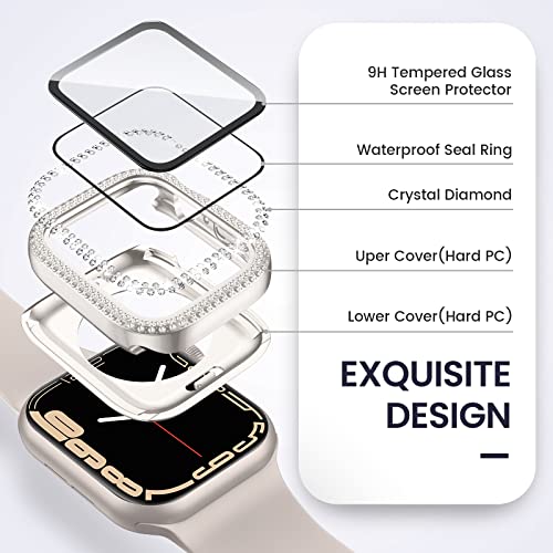 [2 in 1] Goton for Waterproof Apple Watch Screen Protector 44mm Series 6/5 / 4 / SE Case, Bling Apple Watch Cover with Tempered Glass Screen Protector, Front & Back Bumper for iWatch 6 5 4 SE 44mm