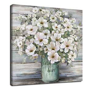 laiart bathroom wall decor art country style canvas flowers pictures print farmhouse vintage artwork for kitchen bedroom living room (flower, 12″x 12″)