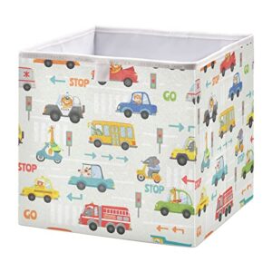 kigai cartoon cars cube storage bin, 11x11x11 in collapsible fabric storage cubes organizer portable storage baskets for shelves, closets, laundry, nursery, home decor