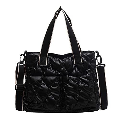 JQWYGB Puffer Tote Bag for Women - Large Puffy Tote Bag Purse Soft Padded Cotton Quilted Crossbody Bags Handbags