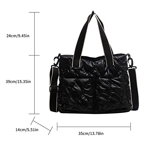 JQWYGB Puffer Tote Bag for Women - Large Puffy Tote Bag Purse Soft Padded Cotton Quilted Crossbody Bags Handbags