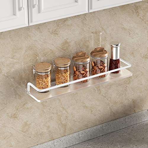 Acliys Floating Shelves Arcylic Bathroom Shelves with Towel Bar Wall Mounted Storage Shelves for Bathroom/Living Room/Kitchen/Bedroom Set of 2（White）