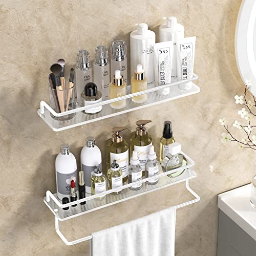 Acliys Floating Shelves Arcylic Bathroom Shelves with Towel Bar Wall Mounted Storage Shelves for Bathroom/Living Room/Kitchen/Bedroom Set of 2（White）