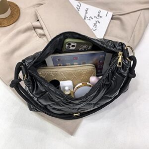 AZURAOKEY Puffer Tote Bag for Women, Quilted Cotton Padded Designer Handbag, Women Nylon Shoulder Bag Design Space Padded Messenger Bag Solid Color Handbag-Black