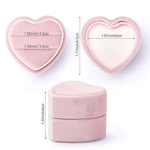 WantGor Velvet Ring Box, Double Jewelry Ring Gift Box Vintage Ring Display Holder Engagement Wedding Box with Detachable Lid (Pink)