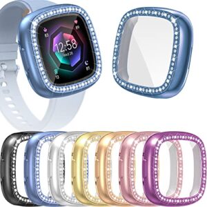 bling cases compatible with fitbit versa 4/sense 2 screen protector case, bling diamonds + soft tpu watch cover built-in hd screen film protective bumper case for versa4 sense2 accessories (7 colors)