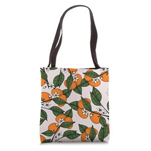 aesthetic orange clementine on branch botanical pattern tote bag