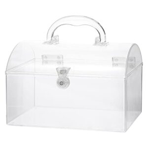 plastic square storage bin-cabinet,gift box portable vanity organizer with secure lid and handle, clear container box for toiletries (1 clear box)